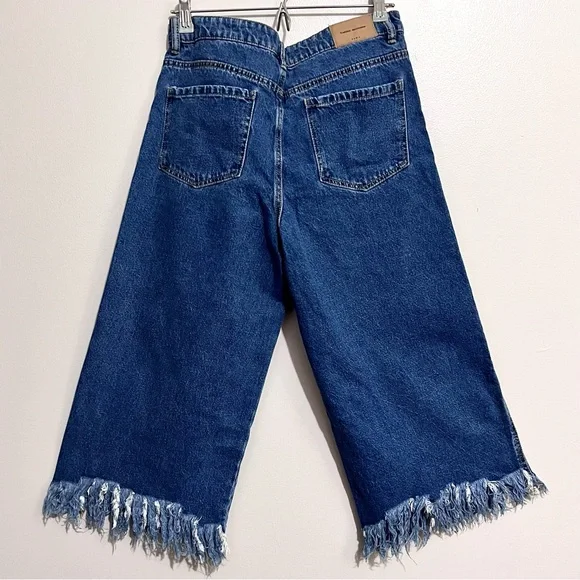 NWOT Zara Trafaluc Denimwear High-Waisted Cropped Distressed Flare Jeans - Picture 10 of 11